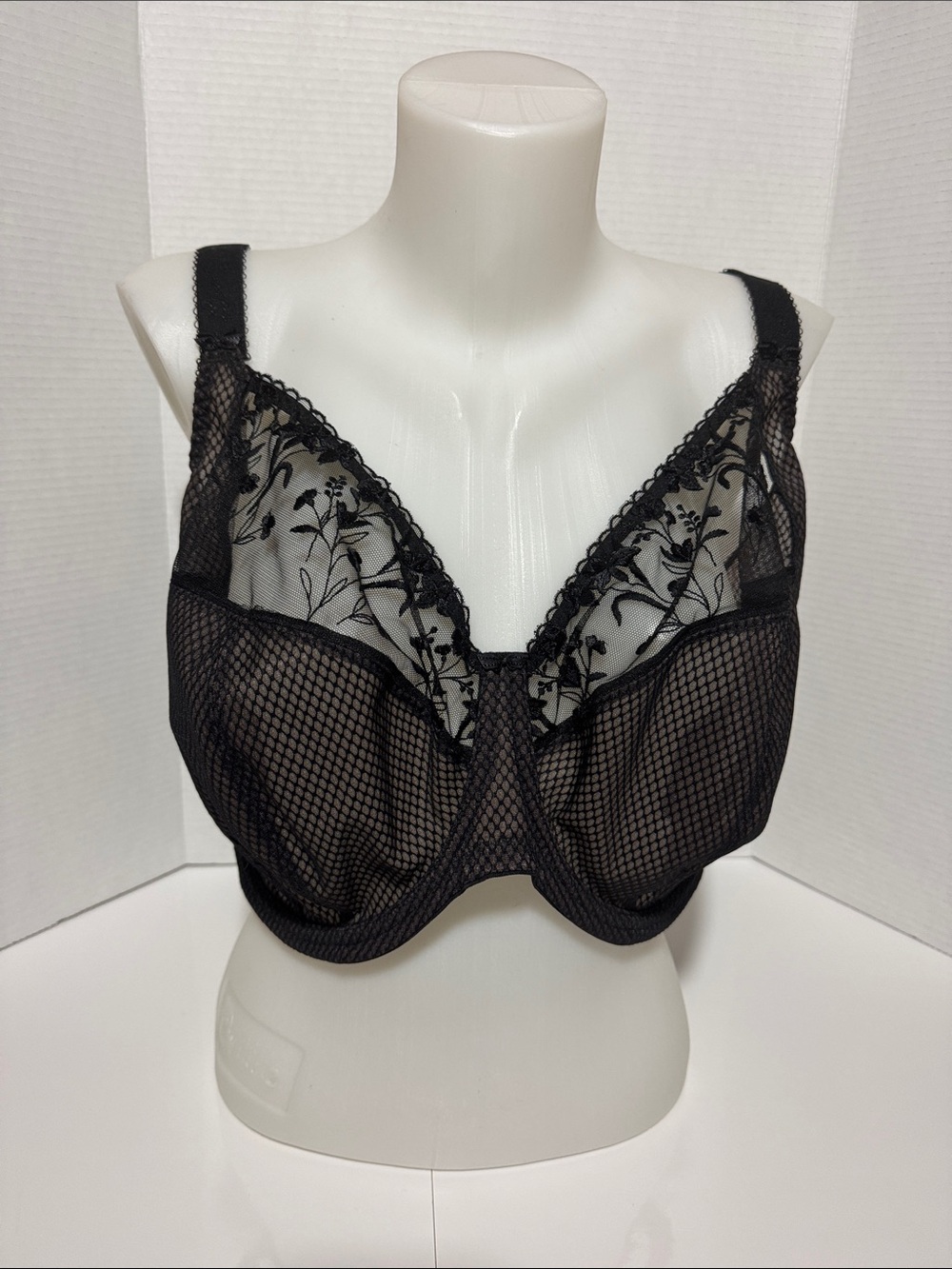NWT Elomi Charley plunge Black Lace & Mesh Unlined underwire Support Bra sz 42HH